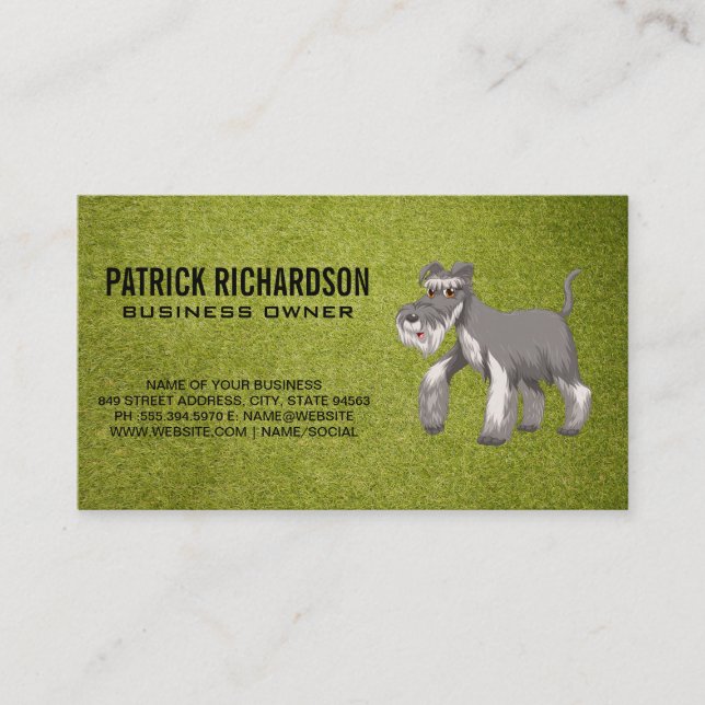 Cute Grey Shaggy Dog | Turf Business Card (Front)