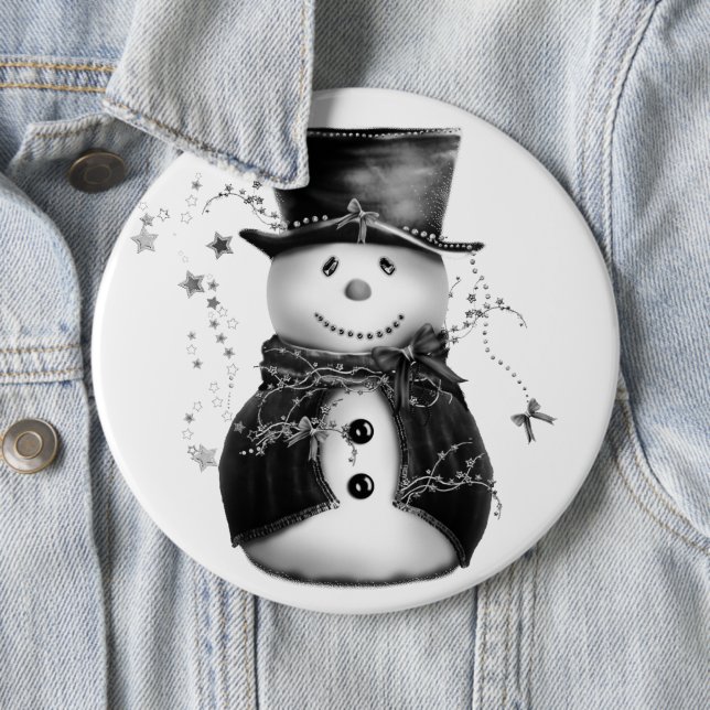 Cute Grey Snowman Christmas Button (In Situ)