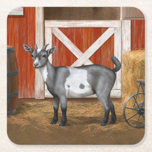 Cute Grey Spotted Goat Square Paper Coaster
