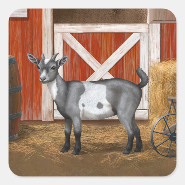 Cute Grey Spotted Goat Square Sticker (Front)