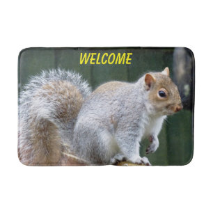 Cute Grey Squirrel Bath Mat