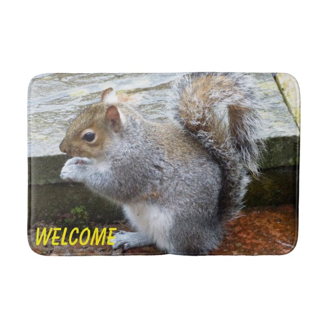 Cute Grey Squirrel Bath Mat (Front)