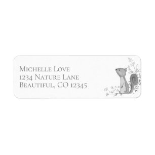 Cute Grey Squirrel Flowers and Branches Address Return Address Label