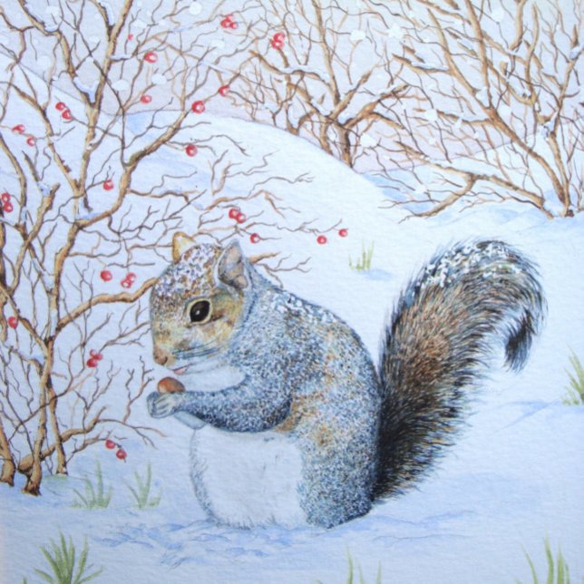 cute grey squirrel snow scene original wildlife wrapping paper (Creator Uploaded)