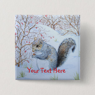 cute grey squirrel snow scene wildlife 15 cm square badge