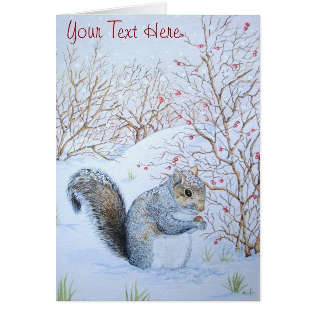 cute grey squirrel snow scene wildlife art (Front)