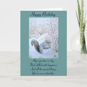cute grey squirrel snow scene wildlife art card