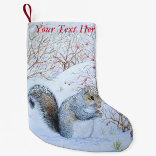 cute grey squirrel snow scene wildlife art small christmas stocking