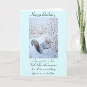 cute grey squirrel snow scene wildlife  card