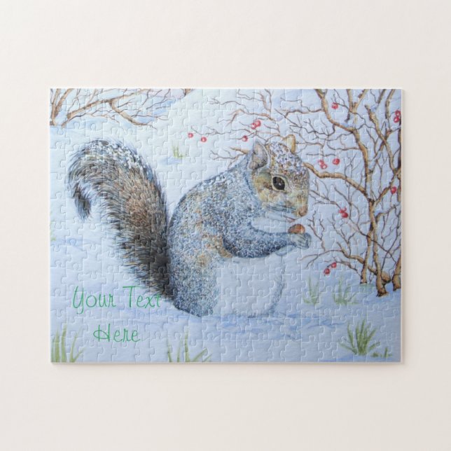 cute grey squirrel snow scene wildlife  jigsaw puzzle (Horizontal)