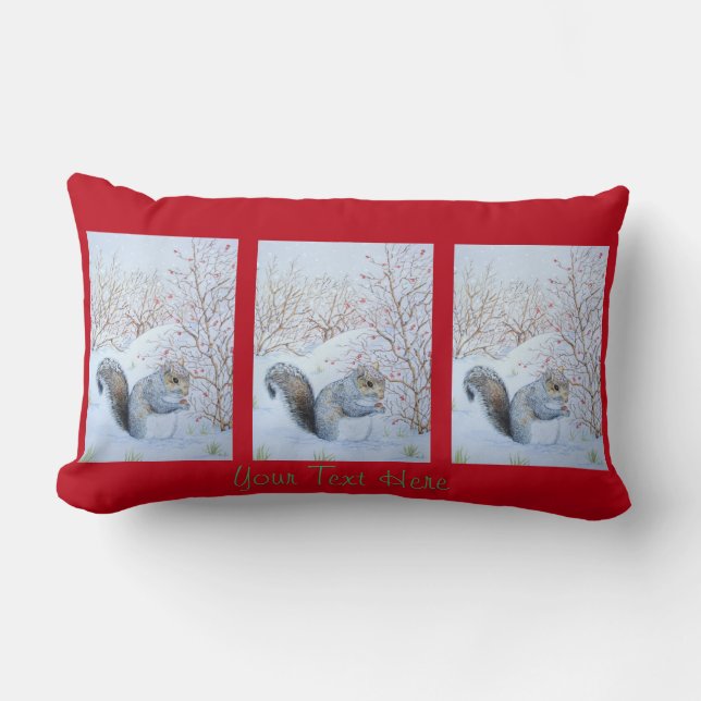 cute grey squirrel snow scene wildlife lumbar cushion (Front)