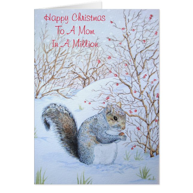 cute grey squirrel snow scene wildlife with verse (Front)
