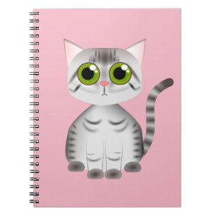 cute grey striped cat cartoon style notebook