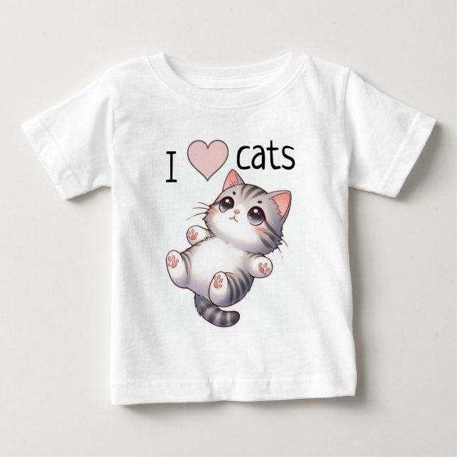 Cute Grey Tabby Cat Baby T-Shirt (Front)