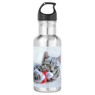 Cute Grey Tabby Cat Christmas Hat Xmas 532 Ml Water Bottle