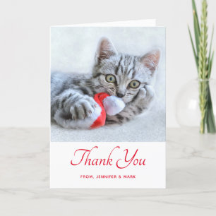 Cute Grey Tabby Cat Christmas Hat Xmas Card