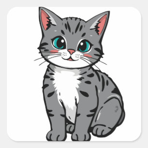 Cute Grey Tabby Cat Sticker – Adorable Cartoon Kit