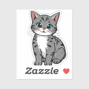 Cute Grey Tabby Cat Sticker – Adorable Cartoon Kit