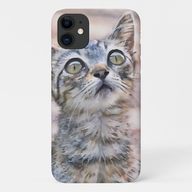 Cute Grey Tabby Kitten Art Phone Case (Back)