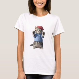 Cute Grey Tabby Kitten in Blue Cardigan T-Shirt