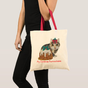 cute grey tabby kitten licking paw christmas cat tote bag
