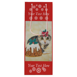 cute grey tabby kitten licking paw christmas wine gift bag