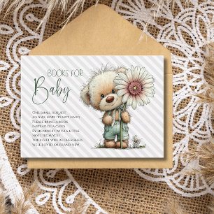 Cute Grey Teddy Daisy Baby Shower Books For Baby Enclosure Card