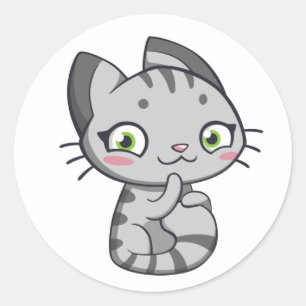 Cute Grey Tiger Kitten Kitty Love Hello Grey Cat Classic Round Sticker