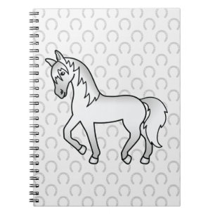 Cute Grey Trotting Cartoon Horse Illustration Notebook