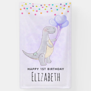 Cute Grey Tyrannosaurus Rex Dinosaur Toy Birthday Banner