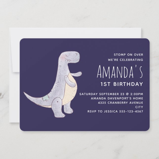 Cute Grey Tyrannosaurus Rex Dinosaur Toy Invitation (Front)