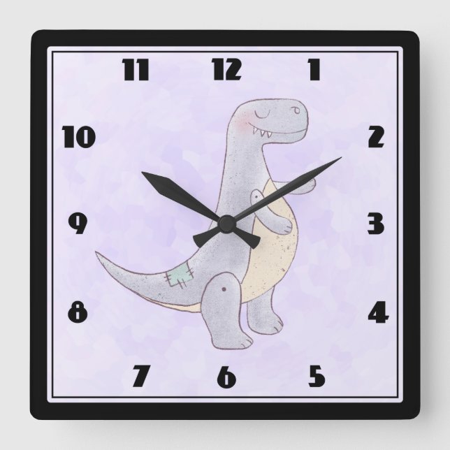Cute Grey Tyrannosaurus Rex Dinosaur Toy Square Wall Clock (Front)