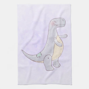 Cute Grey Tyrannosaurus Rex Dinosaur Toy Tea Towel
