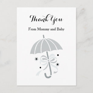 Cute Grey Umbrella and Bow Baby Shower Thank You Postcard