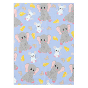 Cute Grey White Elephant Mouse Peanut Cheese Tablecloth