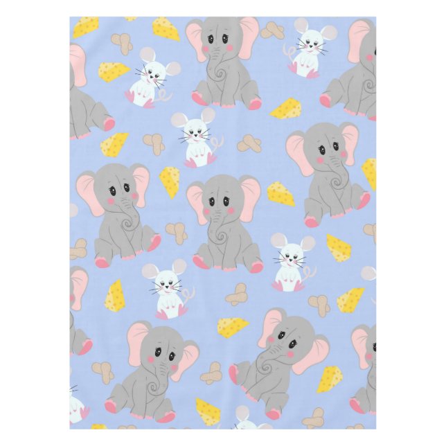Cute Grey White Elephant Mouse Peanut Cheese Tablecloth (Front)