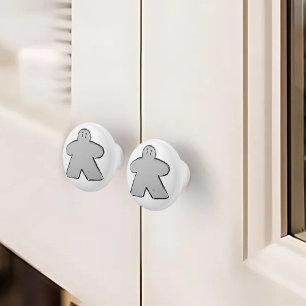 Cute Grey White Meeple Board Game Room Ceramic Knob