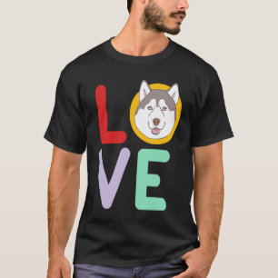 Cute Grey White Siberian Husky Puppy Retro Dog T-Shirt