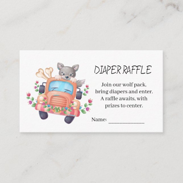 Cute Grey Wolf Baby Shower Diaper Raffle  Enclosure Card (Front)