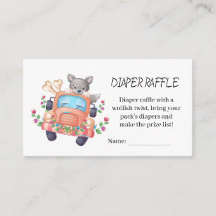 Cute Grey Wolf Baby Shower Diaper Raffle Enclosure Card