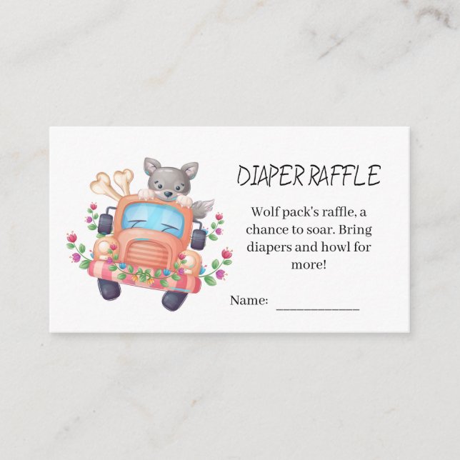 Cute Grey Wolf Baby Shower Diaper Raffle Enclosure Card (Front)