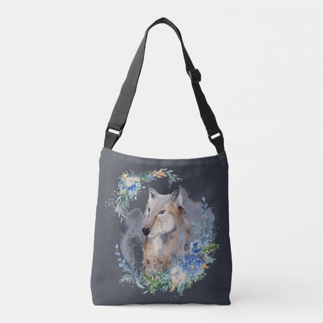 cute grey wolf lovers crossbody bag (Front)