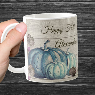 Cute  Grey Wood Autumn Fall  Blue Pumpkin Coffee Mug