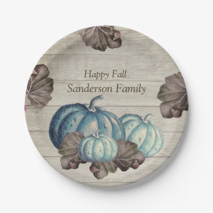 Cute  Grey Wood Autumn Fall  Blue Pumpkin  Paper P Plate
