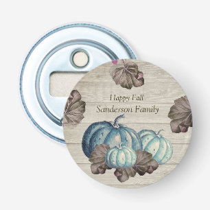 Cute  Grey Wood Autumn Fall  Blue Pumpkin  Round  Bottle Opener