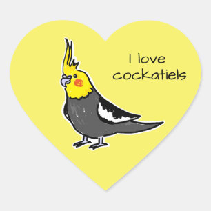 Cute Grey Yellow Cockatiel Bird  Heart Sticker