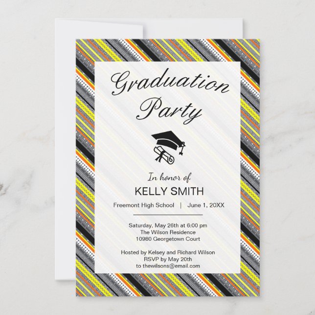 Cute grey yellow orange aztec graduation party invitation (Front)