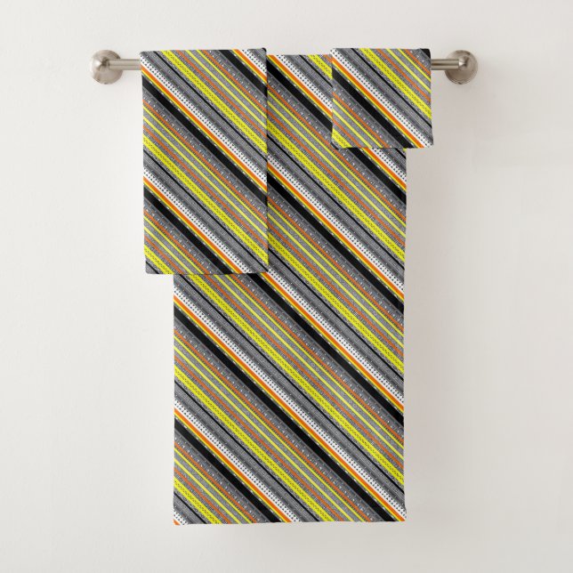 Cute grey yellow orange aztec patterns bath towel set (Insitu)