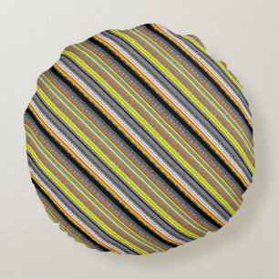 Cute grey yellow orange aztec patterns round cushion