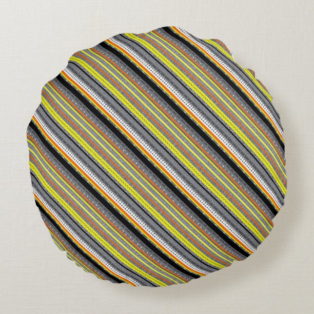 Cute grey yellow orange aztec patterns round cushion (Back)
